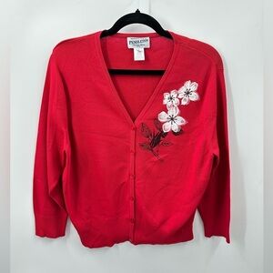 PENDLETON Bamboo garden floral red button lightweight woman cardigan USA Made L